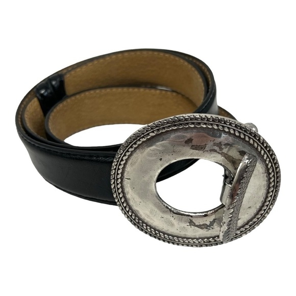 Black Leather Belt with Silver Buckle - Picture 10 of 10